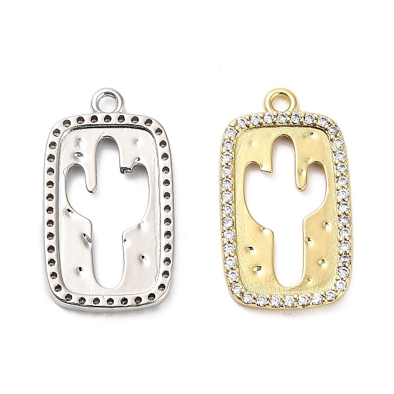 Латунные микро проложить кубического циркония подвески, прямоугольник с подвесками в виде кактуса, стойки покрытие, долговечный, без свинца и без кадмия