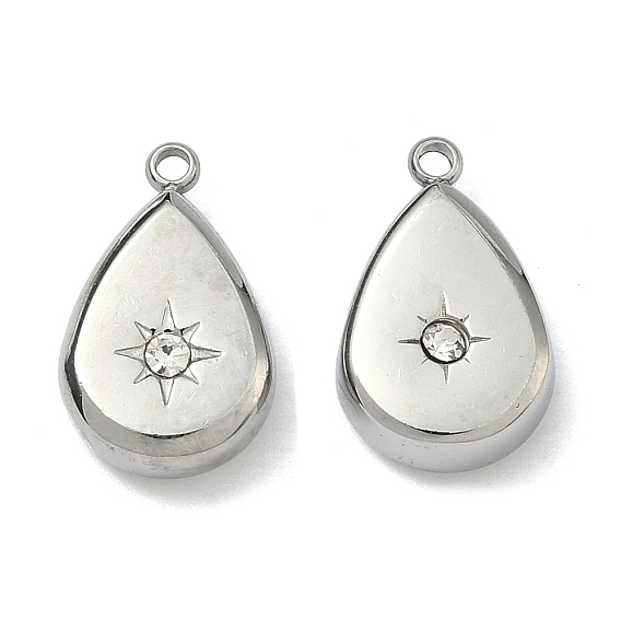 304 Stainless Steel Crystal Rhinestone Teardrop Charms