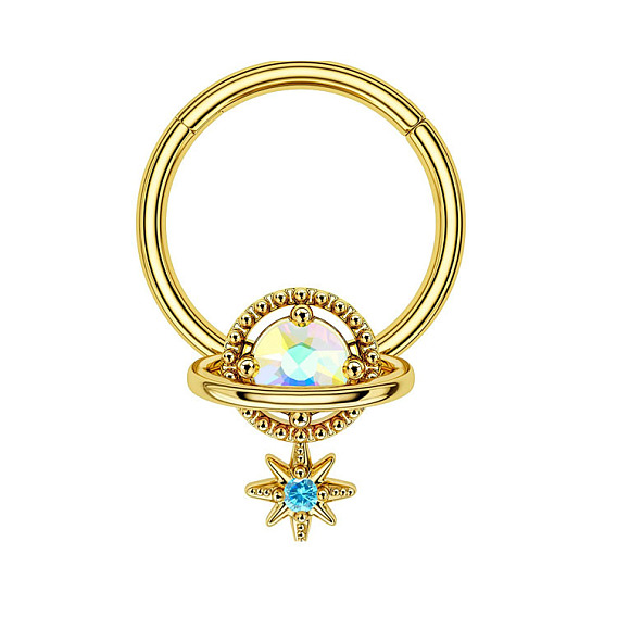 304 Кольцо для носа из нержавеющей стали с подвесками в виде планет из прозрачных кубических цирконий из латуни