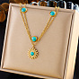Synthetic Turquoise 304 Stainless Steel Sun Pendant Double Layer Necklaces for Women