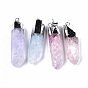 Electroplate Natural Quartz Crystal Pendants, with Platinum Iron Loops, Dyed, Hexagonal Prism