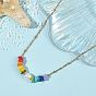Chakra Natural Freshwater Shell Heishi Beaded 304 Stainless Steel Satellite Chain Necklaces with Natural Pearl for Women, Colorful