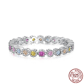 Rhodium Plated 925 Sterling Silver Finger Rings, with Colorful Cubic Zirconia, with S925 Stamp