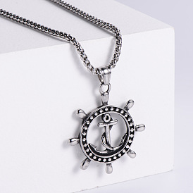 Stainless Steel Anchor & Helm Pendant Necklaces for Men