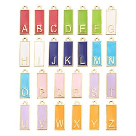 26Pcs 26 Style Alloy Enamel Pendants, Cadmium Free & Lead Free, Rectangle with Initial Letters, Light Gold
