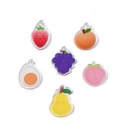 Food Theme Translucent Acrylic Pendants, Double-Faced Printed, Mixed Shape Charms