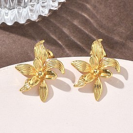 Flower 304 Stainless Steel Stud Earrings for Women, Ion Plating(IP)