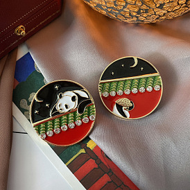 Literary and retro palace wall art panda cartoon dripping glaze enamel brooch brooch corsage anti-light pin female