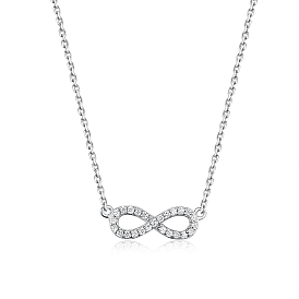 Sterling Silver Micro Pave Clear Cubic Zirconia Infinity Pendant Necklace