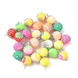 Полимерной глины ручной работы подвески, круглые подвески, с латунной фурнитурой 