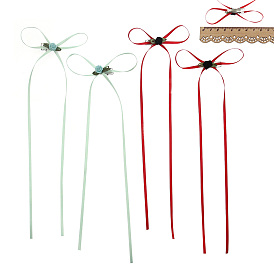 600Pcs 2 Colors Green & Red Ribbon Bowknot Alligator Hair Clips Set, with Iron Clips, For Women Girls