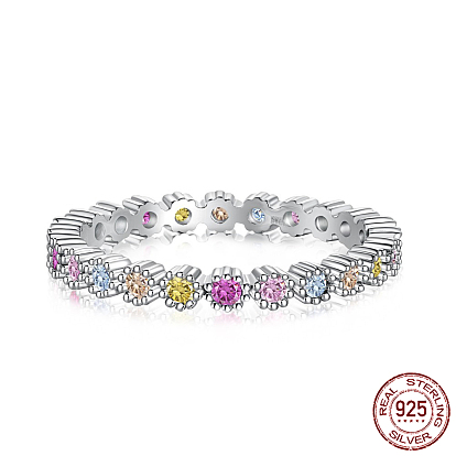 Rhodium Plated 925 Sterling Silver Finger Rings, with Colorful Cubic Zirconia, with S925 Stamp