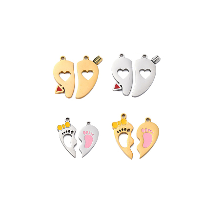 304 из нержавеющей стали эмали сплит подвески, слева и справа, прелести для пар, шарма сердца