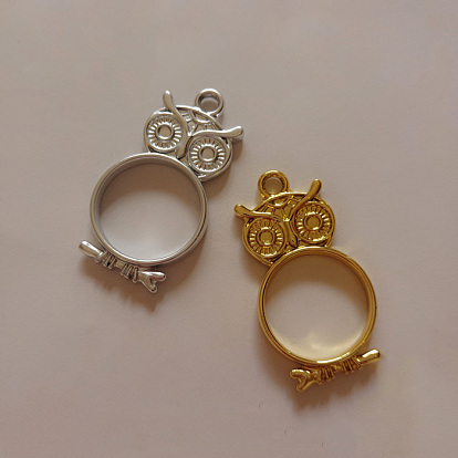 Zinc Alloy Open Back Bezel Pendants, For DIY UV Resin, Epoxy Resin, Pressed Flower Jewelry, Long-Lasting Plated, Owl