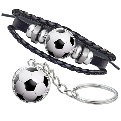 Комплект украшений в виде футбольного мяча из полого стекла, Трехслойные многонитевые браслеты и брелки из искусственной кожи, со сплавочной фурнитурой