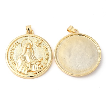 Pendentifs en laiton de placage de rack écologiques, plaqué longue durée, sans plomb et sans cadmium, plat rond avec breloque saint