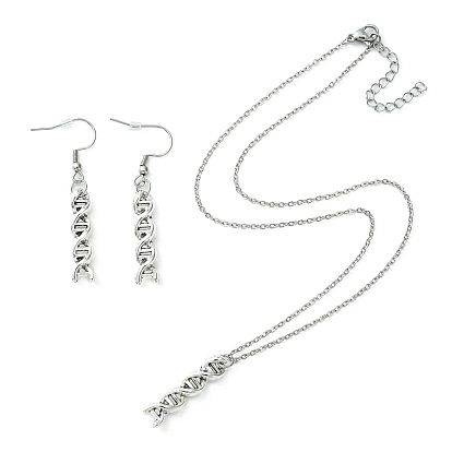DNA Double Helix Alloy Pendant Necklaces & Danhle Earrings Jewelry Sets, with 304 Stainless Steel Cable Chains and Earring Pins