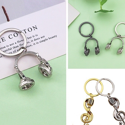 Zinc Alloy Enamel Musical Note & Headsets Pendant Keychain, for Bag Car Key Decoration