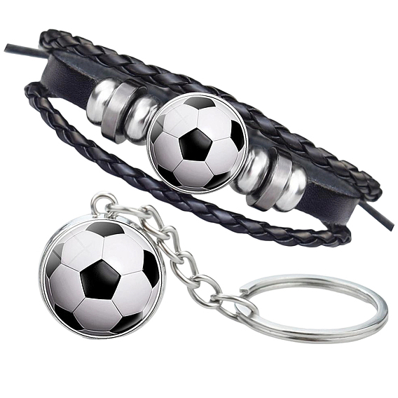 Комплект украшений в виде футбольного мяча из полого стекла, Трехслойные многонитевые браслеты и брелки из искусственной кожи, со сплавочной фурнитурой