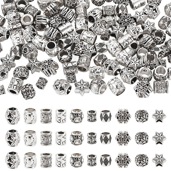 100 шт 10 стили европейские бусины из сплава в тибетском стиле, бусины с большим отверстием, rondelle & column