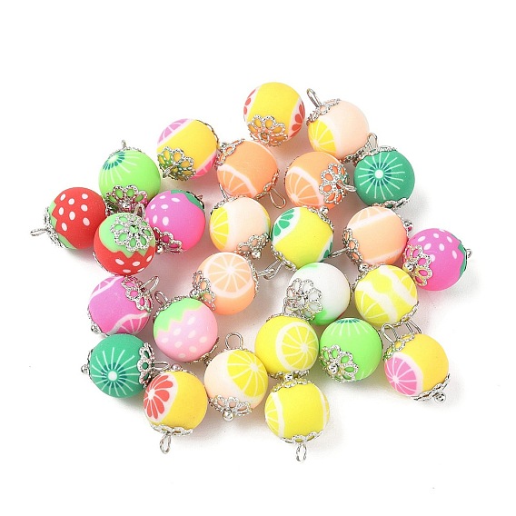 Полимерной глины ручной работы подвески, круглые подвески, с латунной фурнитурой 