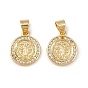 Латунные микро проложить кубического циркония подвески, плоский круглый с подвесками Святого Бенедикта, без свинца и без кадмия, долговечный, стойки покрытие, реальный 18 k позолоченный