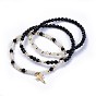 Stretch Bracelets Sets, Stackable Bracelets, with Electroplate Glass Beads, Natural Black Agate and Brass Findings, Cross, Cardboard Box