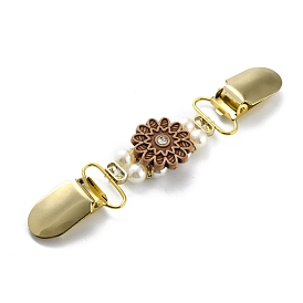 Clips de cardigan en alliage vintage, clips de col de chandail, avec perles de nacre acrylique, fleur en plastique avec strass, or