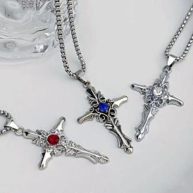 Ожерелья с подвеской из сплава креста и стразами для мужчин, платина