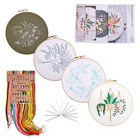 4 Sets 4 Style Embroidery Tool Accessories, Plastic Cross Stitch Embroidery Hoops, with Iron Screws and Cotton Cloth