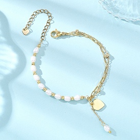 Браслеты-цепочки с подвесками в форме сердца из латуни, скрепками и кабелями, женские браслеты из бисера из натурального культивированного пресноводного жемчуга