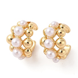 Rack Plating Brass Cuff Earring for Women, with Plastic Pearl, Cadmium Free & Lead Free, Long-Lasting Plated, Round