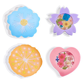 4шт 4 стили силиконовые формы для коврика для чашек, формы для литья смолы, для уф-смолы, изготовление изделий из эпоксидной смолы, цветок & сердце & плоский круглый