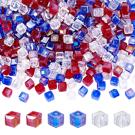 360pcs 3 couleurs galvanoplastie perles de verre, de couleur plaquée ab , facette, cube