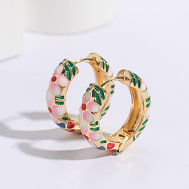 Colorful Enamel Flower Earrings with Silver Studs and 14K Gold Hoops