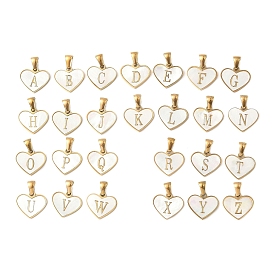 304 сердце из натуральной белой ракушки из нержавеющей стали с подвесками в виде инициалов, ионное покрытие (ip), золотые