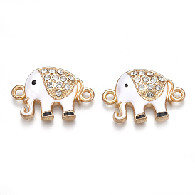 Alloy Links/Connectors, Cadmium Free & Lead Free, with Enamel and Rhinestone, Elephant, Light Gold, Crystal