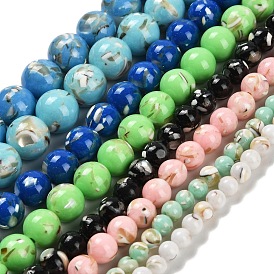 Assembled Synthetic Stone and Trochus Shell Beads Strands, Dyed, Round