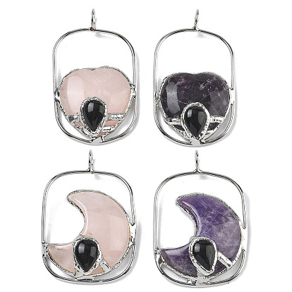 Природных драгоценных камней крупные кулоны, с латунной рамкой, платина