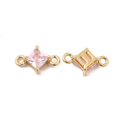 Brass Pave Pearl Pink Cubic Zirconia Connector Charms, Rhombus Links