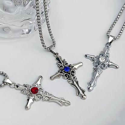 Ожерелья с подвеской из сплава креста и стразами для мужчин, платина