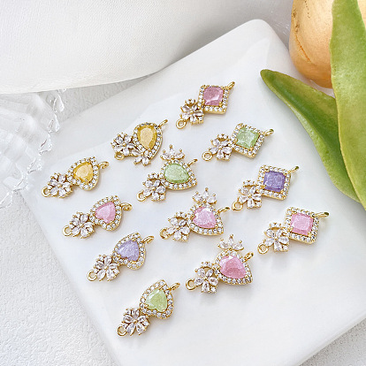 Brass Pave Cubic Zirconia Links Connector Charms, Golden