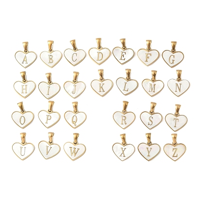 304 сердце из натуральной белой ракушки из нержавеющей стали с подвесками в виде инициалов, ионное покрытие (ip), золотые