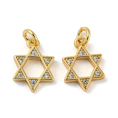 Rack Plating Brass Micro Pave Cubic Zirconia Pendants, with Jump Ring, Cadmium Free & Lead Free, Long-Lasting Plated, Star of David