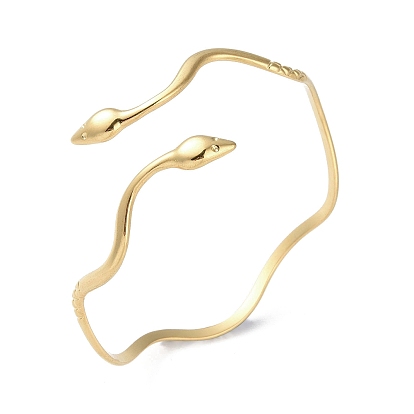 304 Stainless Steel Wavy Open Cuff Bangles, Double Terminal Snake Bangle for Women