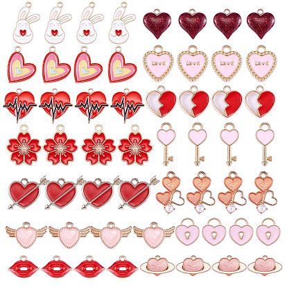 56Pcs 14 Style Alloy Enamel Pendants, Cadmium Free & Lead Free, Light Gold