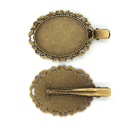 Zinc Alloy Alligator Hair Clip Findings, with Oval Tray