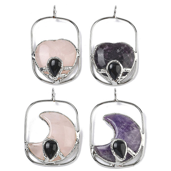 Природных драгоценных камней крупные кулоны, с латунной рамкой, платина