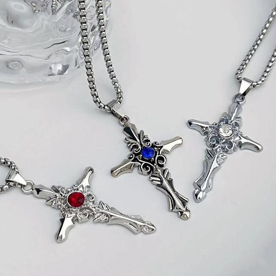 Ожерелья с подвеской из сплава креста и стразами для мужчин, платина