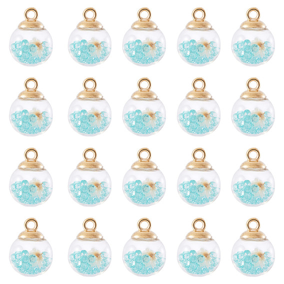 20 шт. подвески в виде прозрачных стеклянных шаров, со стразами и засушенным цветком внутри и пластиковыми подвесками ccb, мяч